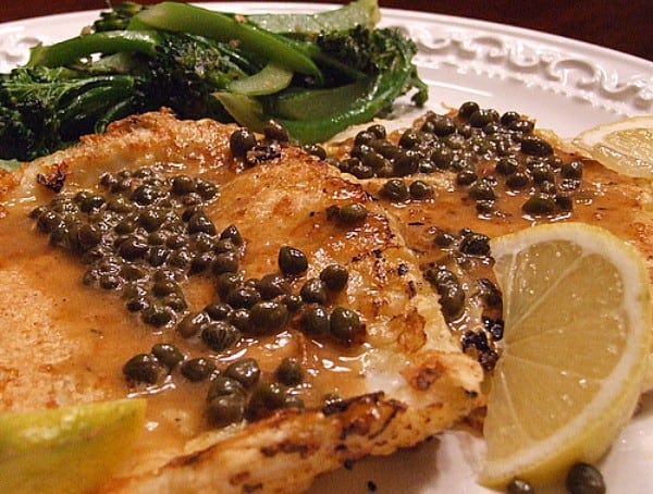 Lemon Caper Calamari Steaks with Broccolini