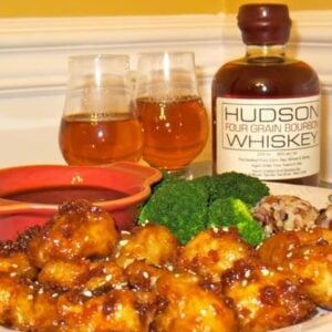 whiskey glazed chicken nuggets on a plate