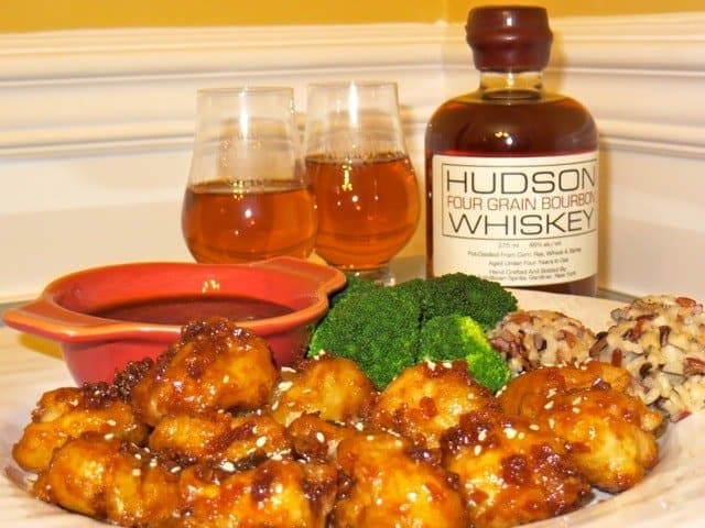 Fried Chicken Nuggets on a plate with whiskey