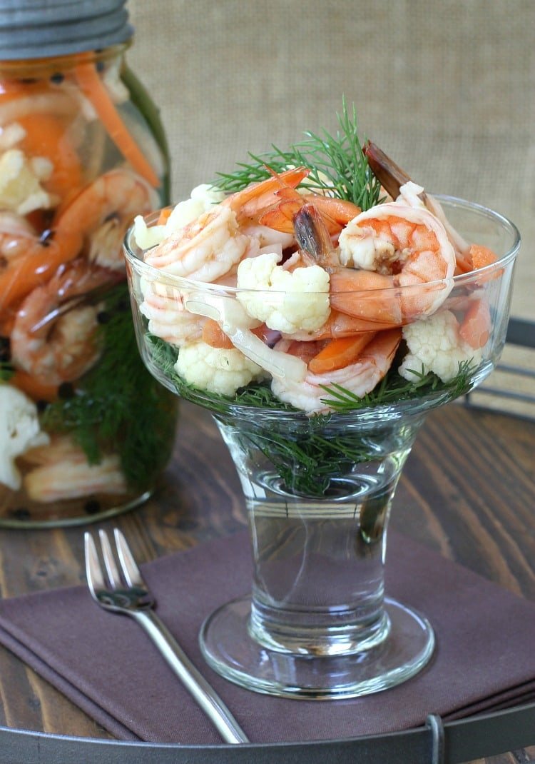 Pickled Shrimp and Vegetables with jar