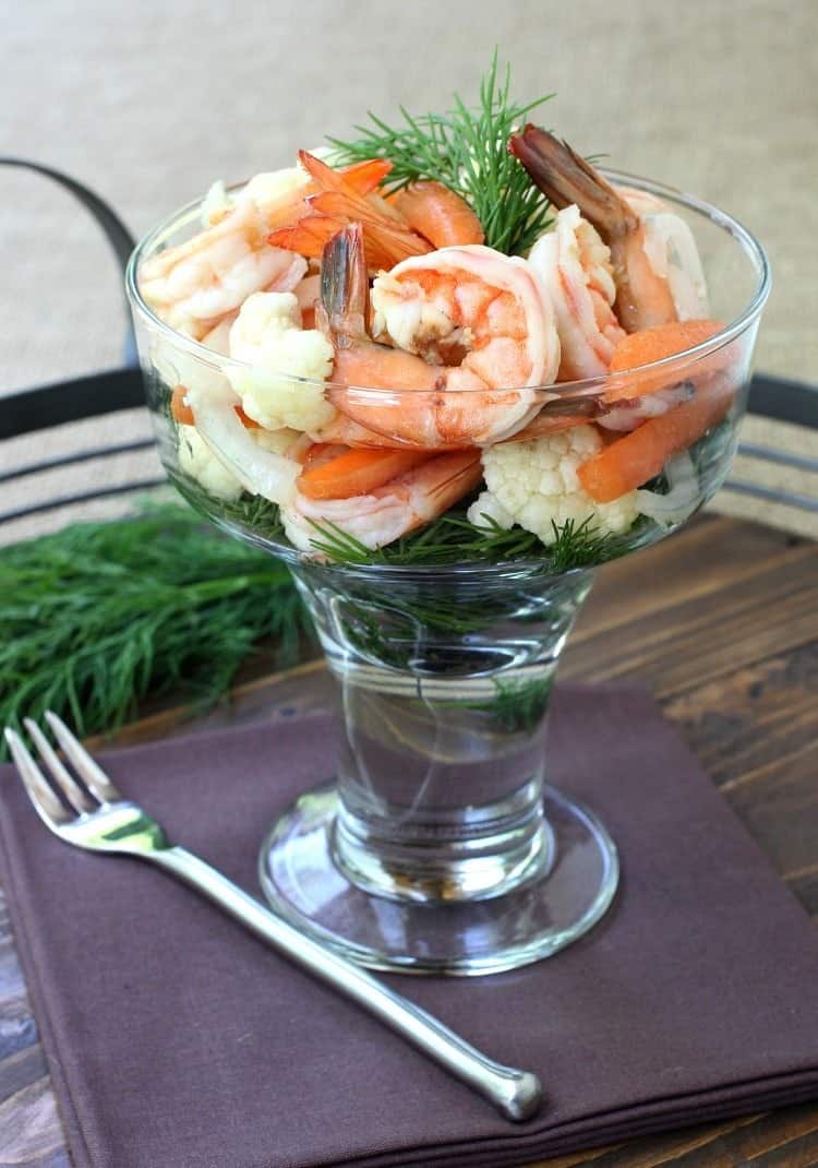 Pickled Shrimp and Vegetables on napkin