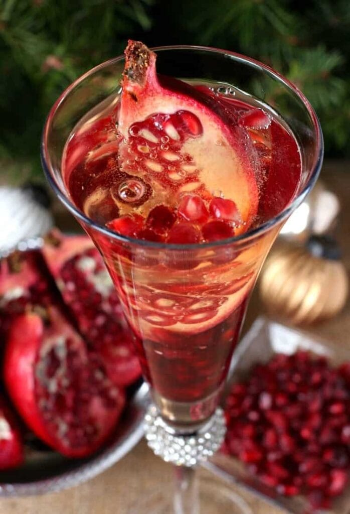 This Prosecco Holiday Pom Pom is a festive champagne cocktail with pomegranate liquor