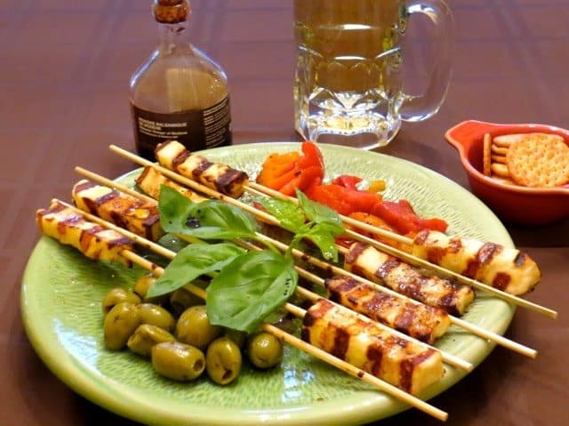 These Grilled Halloumi Cheese Kabobs are a great appetizer for cheese boards or tapas! We love making this grilled cheese for happy hour or snacking! IMG_1414