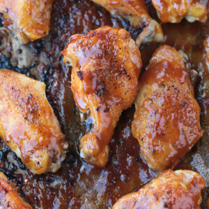 chicken wings with an asian sauce on sheet pan