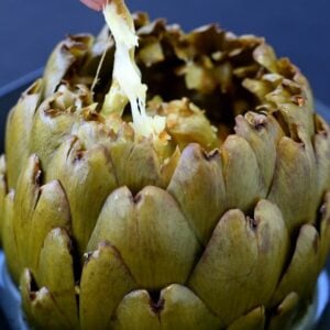 There's tons of flavor - and tons of cheese in these Stuffed Artichokes with Garlic and Fontinella!