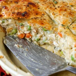 Chicken Pot Pie with a pie server