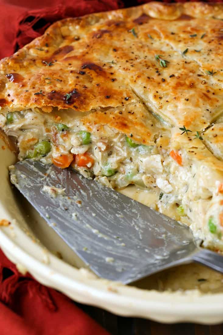 Chicken Pot Pie with a pie server