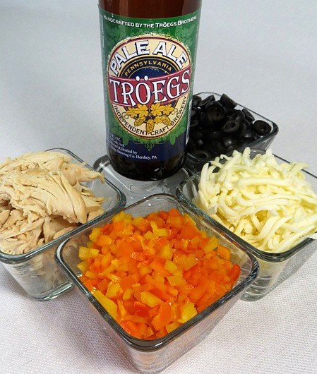 Ingredients for chicken nachos with beer queso