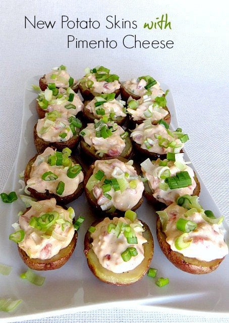 Mini Potato Skins with Pimento Cheese on a platter