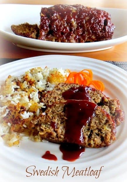 sliced meatloaf on a plate with sauce