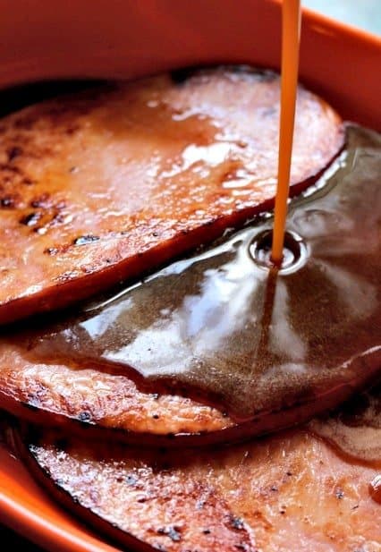 glaze for ham steak pouring on ham