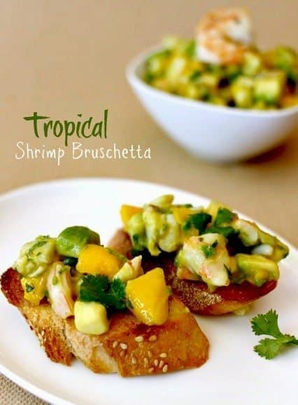 Tropical Shrimp bruschetta for serving