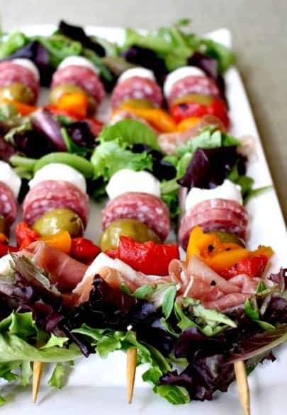 antipasto salad kabobs are a fun appetizer for parties