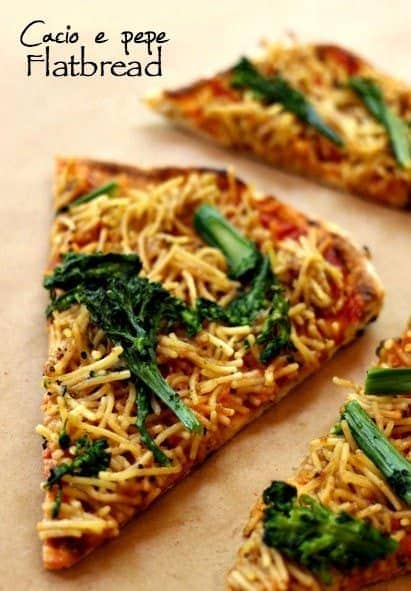 Grilled Parmesan Spaghetti Pizza slice with broccoli