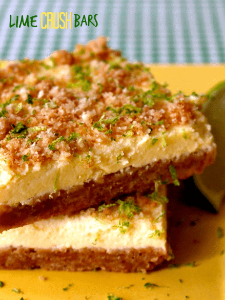 This Creamy Margarita Dessert is always the hit of a party! A sweet, cream cheese filling with lime and a touch of real tequila! lime dessert bar stacked on plate