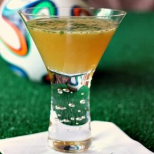 Yellow Card Cocktail with a soccer ball