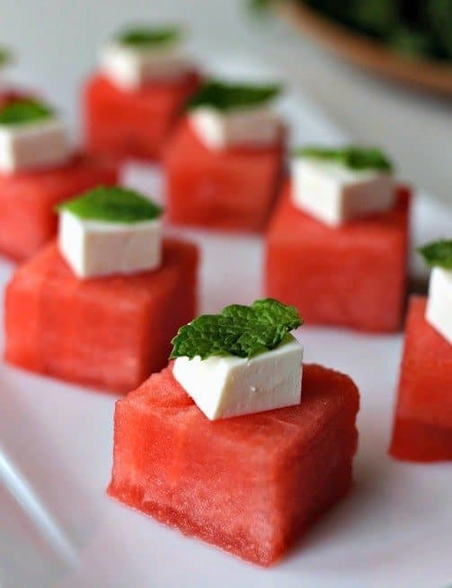 Watermelon-Feta Appetizers on a plate