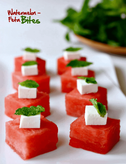 Watermelon Feta Appetizers with mint