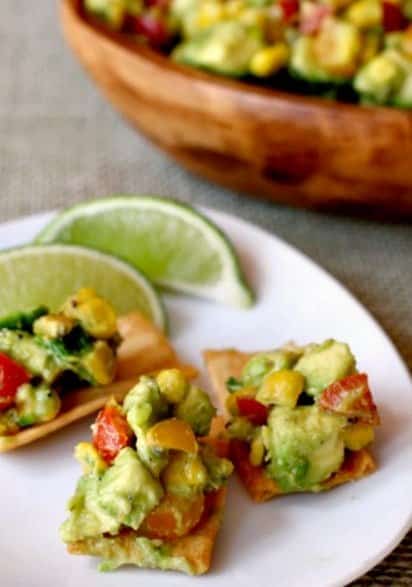 Avocado and Roasted Corn Dip on chips