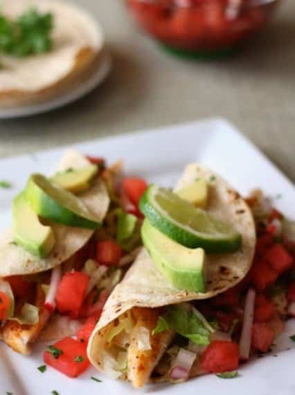 fish tacos with watermelon slaw