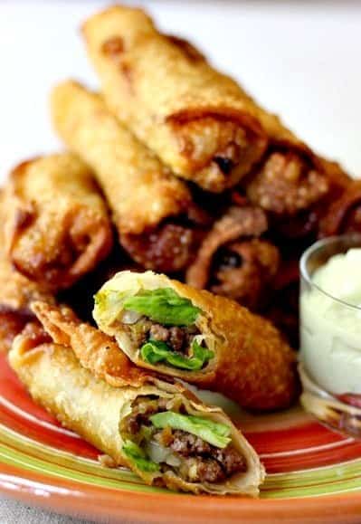 taco egg rolls on plate