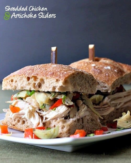 Shredded chicken and artichoke slider