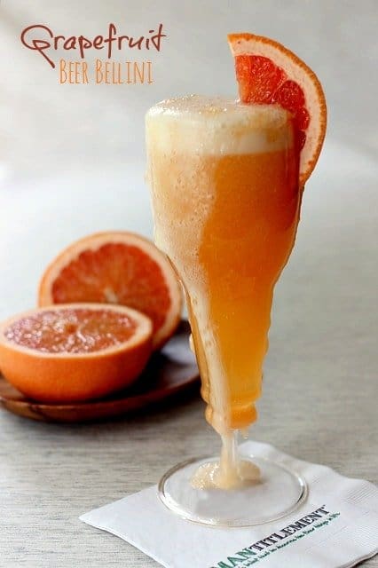 grapefruit beer bellini on a napkin