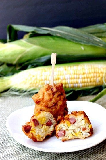 Corn Dog Fritters cut in half