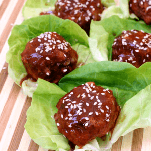 meatballs in butter lettuce leaves for a low carb appetizer