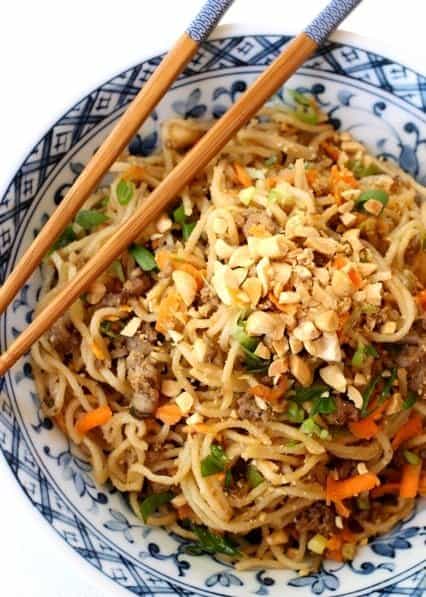 Spicy Dan Dan Noodles in a bowl