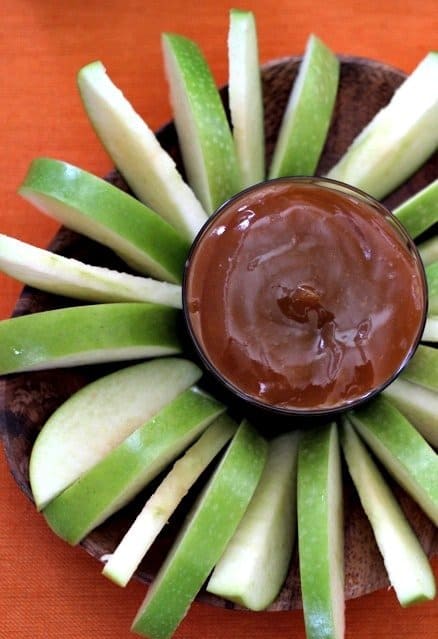 Bourbon Caramel Apple Dip with apples