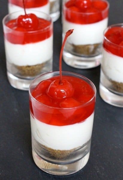 Fireball Whiskey Cheesecake Shots are a no bake dessert recipe you can serve at parties