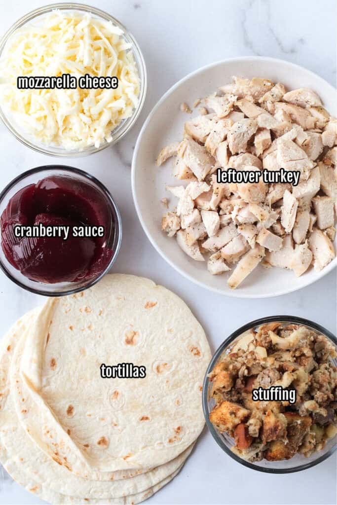 ingredients for making leftover turkey quesadillas