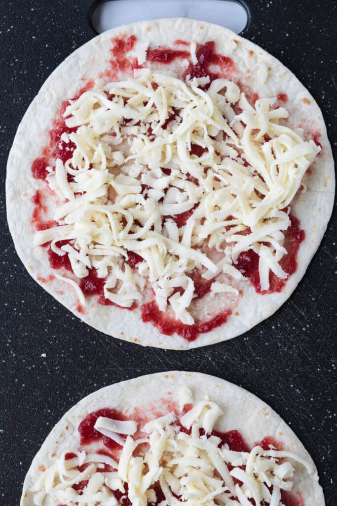 tortilla with cranberry sauce and mozzarella cheese