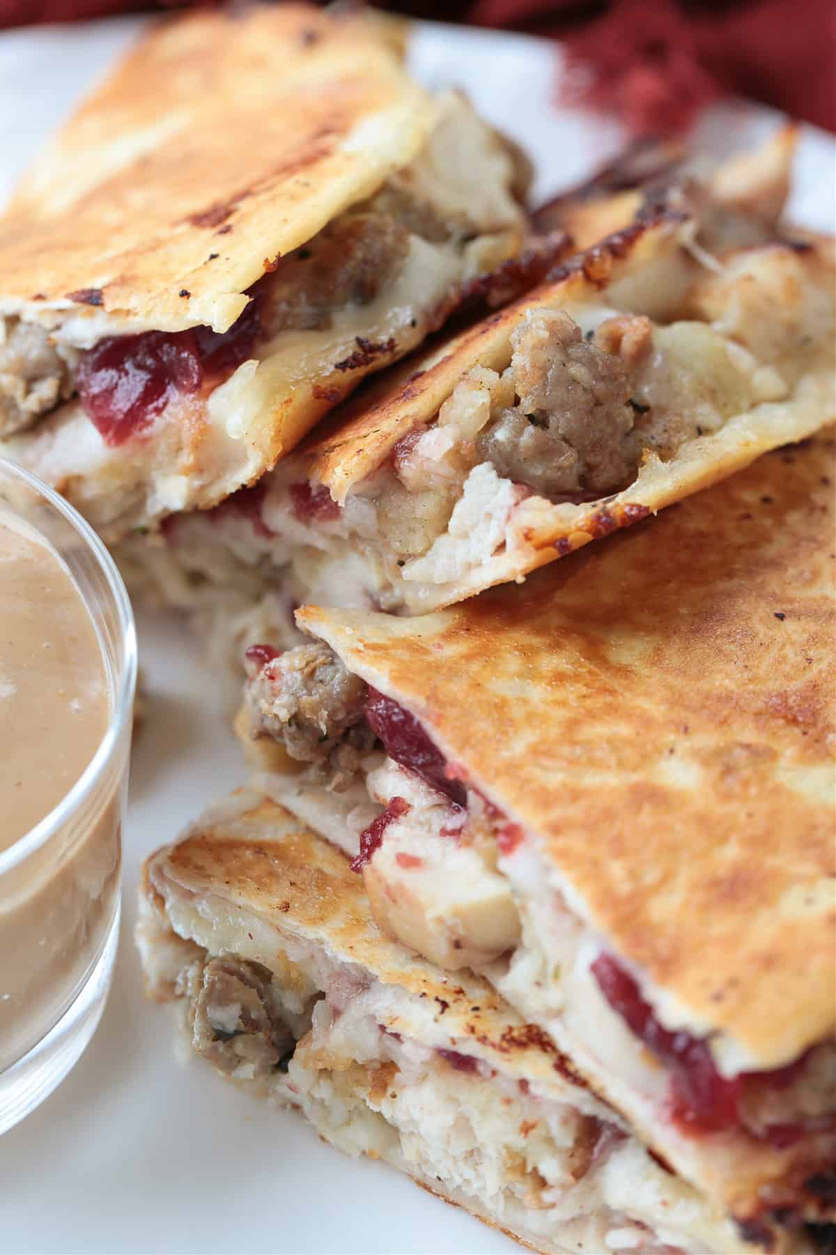 quesadillas with thanksgiving leftovers and gravy