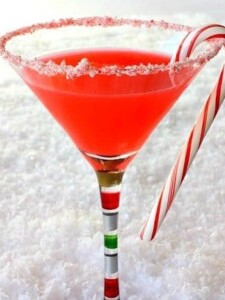 candy cane martini with snow background