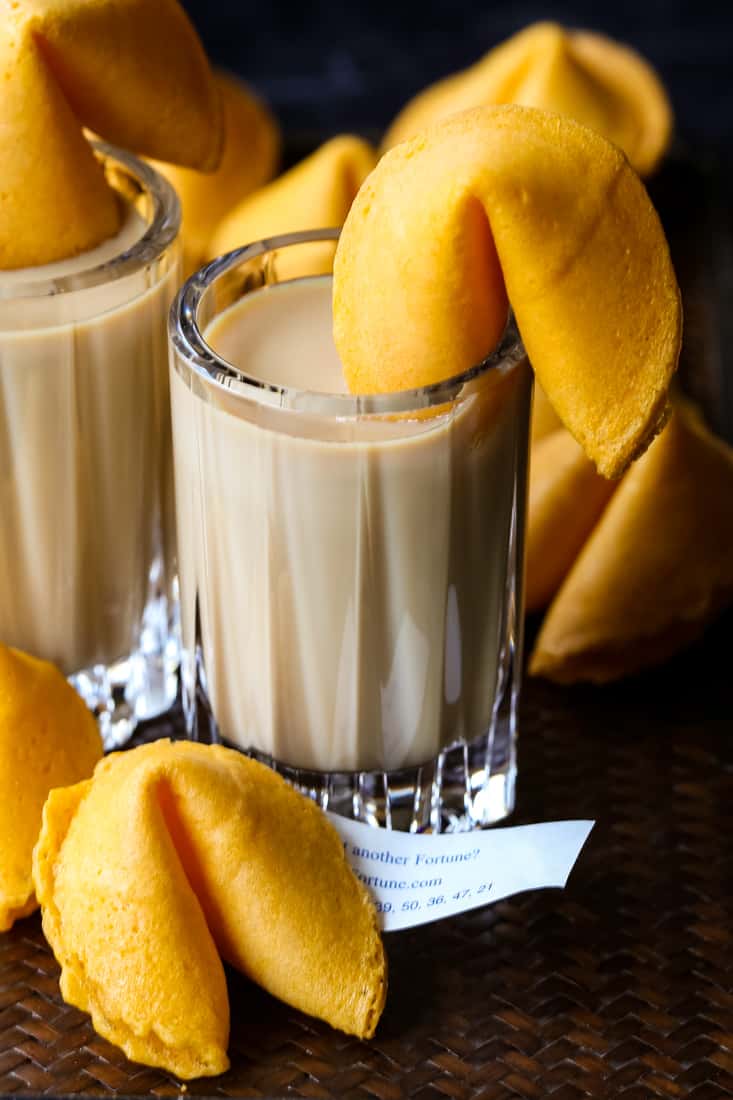 shot recipe with a fortune cookie as garnish