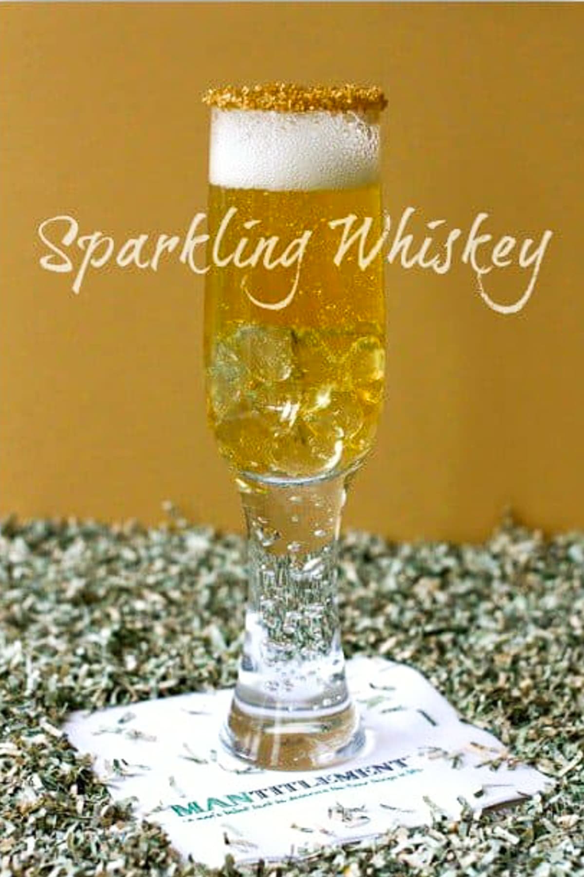 whiskey champagne cocktail with glitter