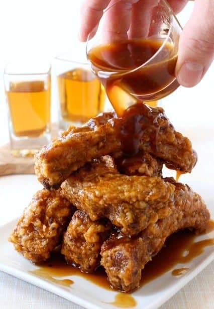 fried ribs with whiskey glaze