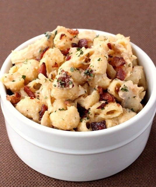 Chicken Marsala Mac and Cheese recipe in a bowl