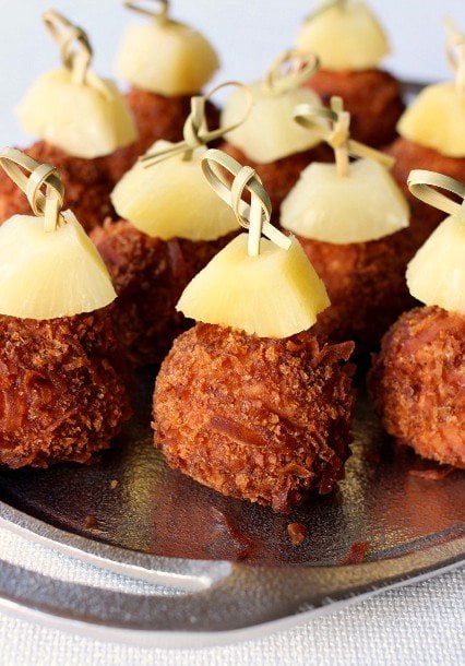Coconut Chicken Meatballs with toothpicks
