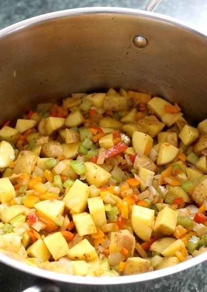 Crab Cake Chowder in pot