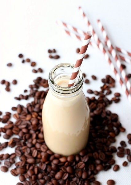 iced coffee cocktail with straw