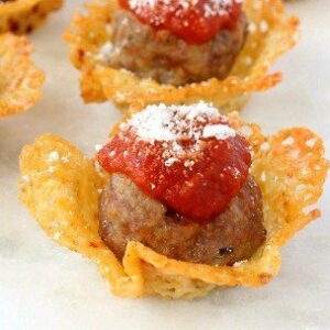 meatballs in a cheese crisp cup