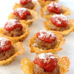 meatballs in a cheese crisp cup