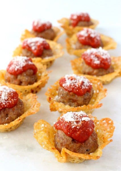 meatballs in a cheese crisp cup