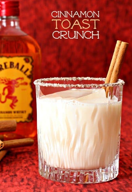 rumchata and fireball cocktail with a red background