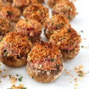 mushroom caps stuffed with corned beef