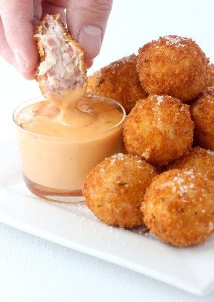 reuben fritters in dipping sauce