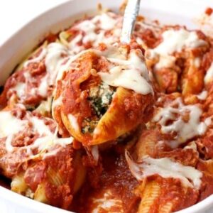 Italian Stuffed Shells in a baking dish